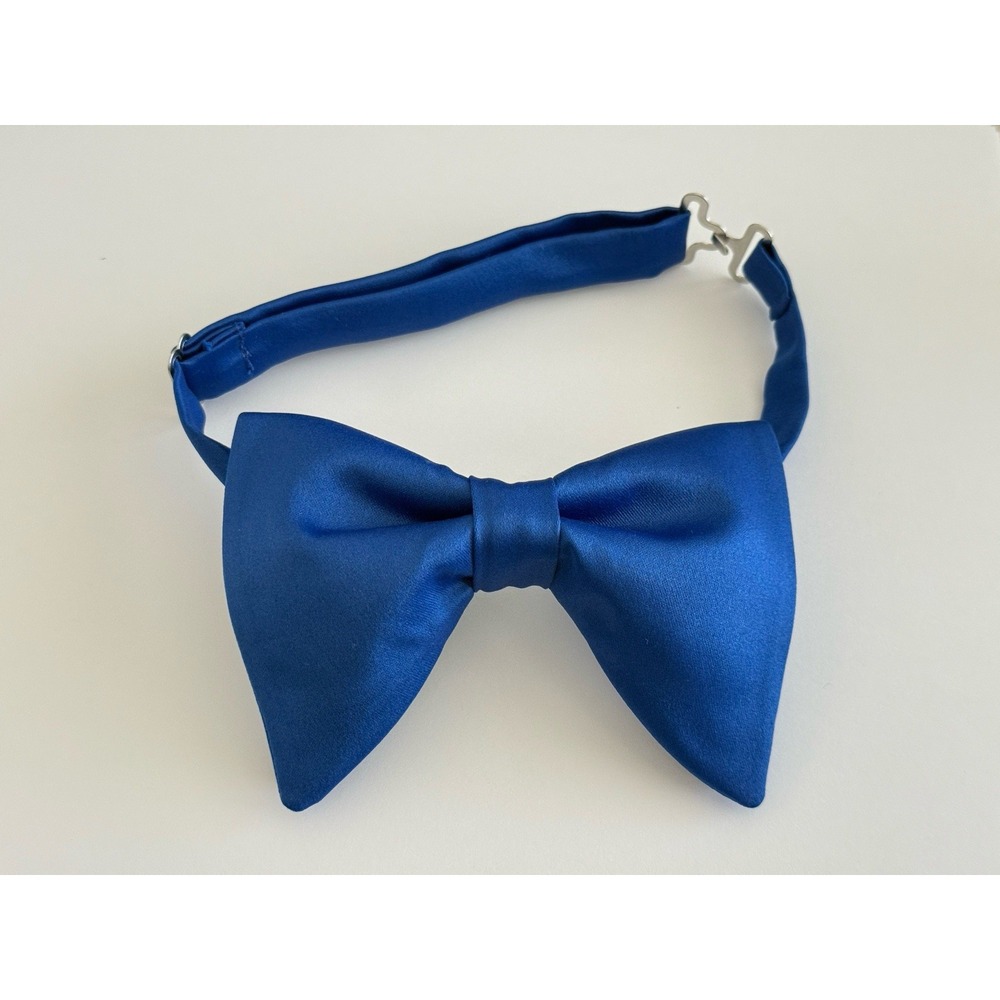 Handmade Royal Blue Satin‎ Bow tie Vintage style 70`s Bowtie Pretied Formal Prom